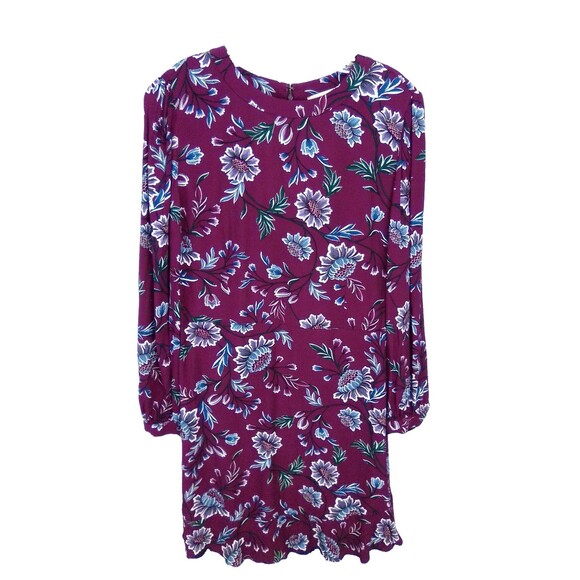 Loft Women's Ruffle Long Sleeve Midi Round Neck Floral Print Dress Size 12 - Picture 3 of 8
